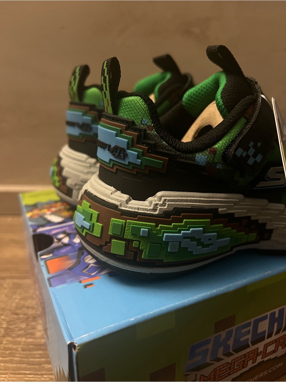 Skechers Kids Mega-Craft Black and Green Pixel-Style Sneaker - Picture 3 of 8